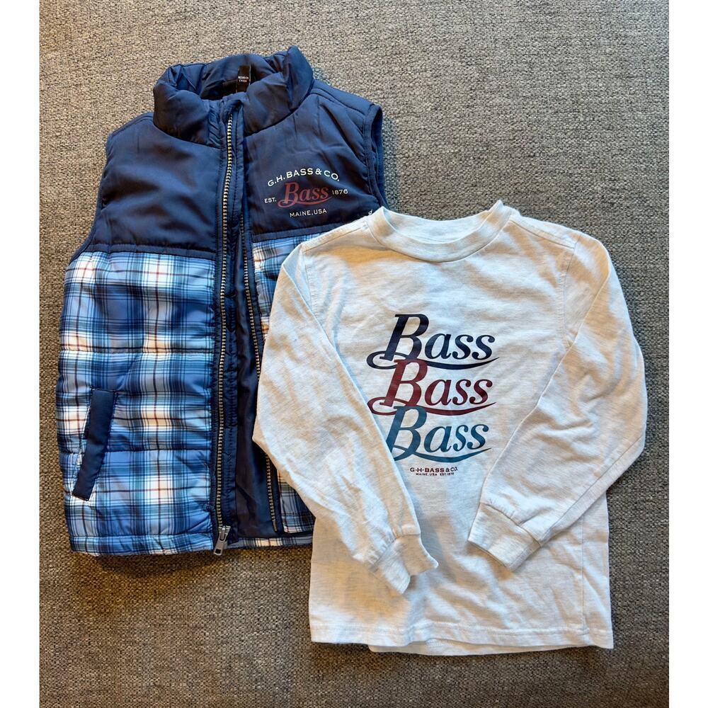 GH Bass Kids' Blue Plaid Puffer Vest and long sleeve tee combo - Size 5
